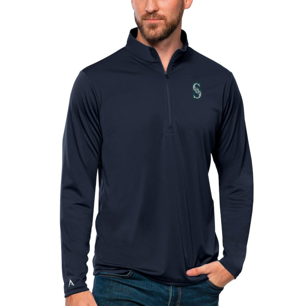 Seattle Mariners Antigua Tribute Quarter-Zip Pullover Top - Navy - MLB Online