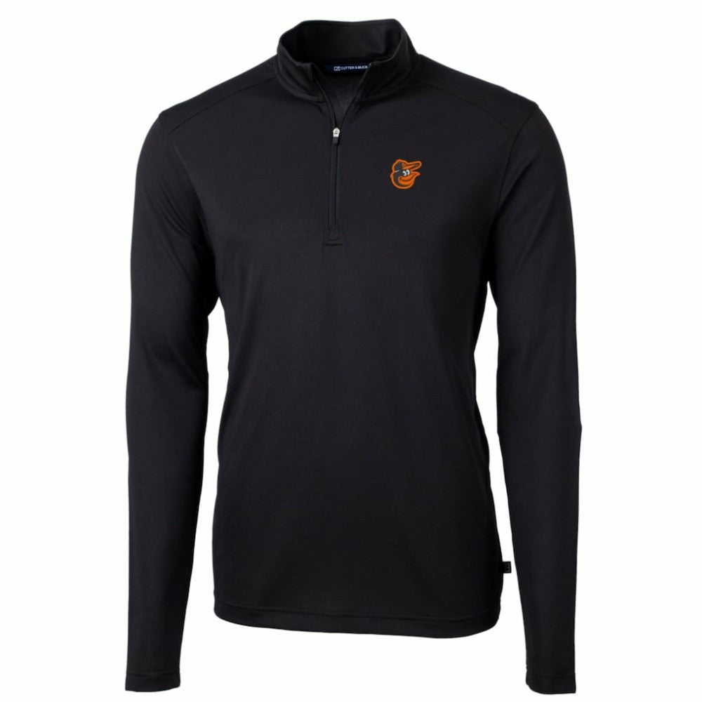 Baltimore Orioles Cutter & Buck Big & Tall Virtue Eco Pique Quarter-Zip Pullover Jacket - Black - MLB Lifestyle
