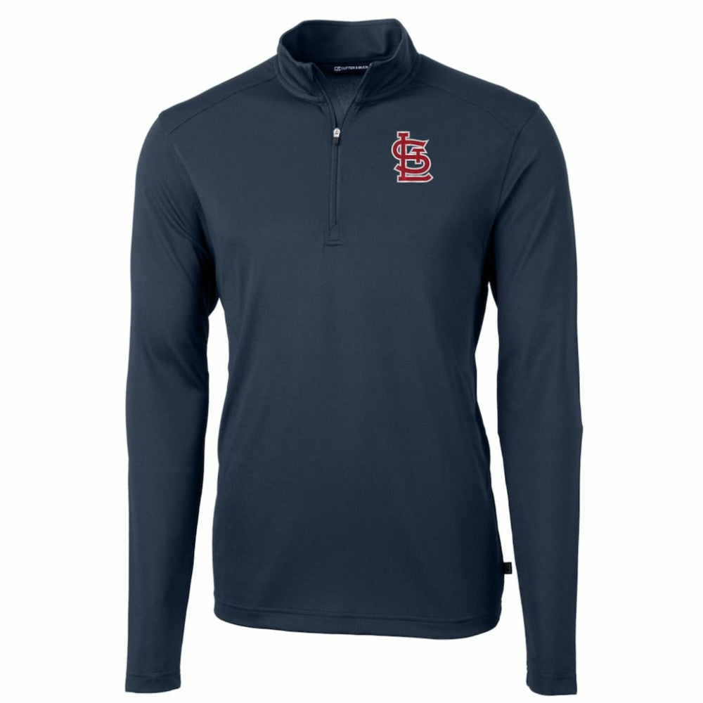 St. Louis Cardinals Cutter & Buck Big & Tall Virtue Eco Pique Quarter-Zip Pullover Jacket - Navy - MLB Sale