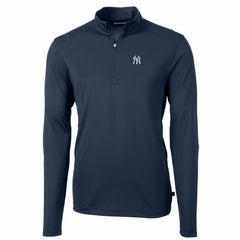 New York Yankees Cutter & Buck Big & Tall Virtue Eco Pique Quarter-Zip Pullover Jacket - Navy - MLB Lifestyle