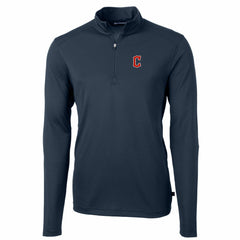 Cleveland Guardians Cutter & Buck Big & Tall Virtue Eco Pique Quarter-Zip Pullover Jacket - Navy - MLB on Sale