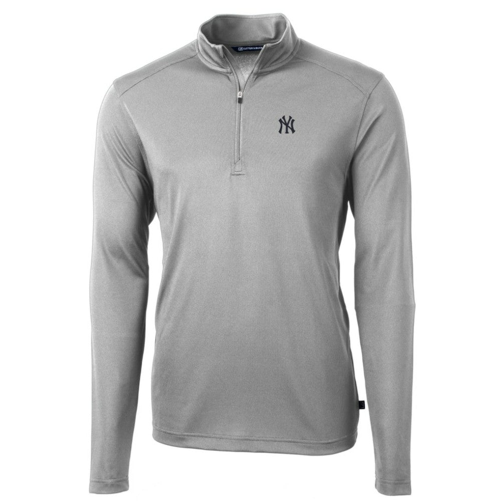 New York Yankees Cutter & Buck Big & Tall Virtue Eco Pique Quarter-Zip Pullover Jacket - Gray - MLB on Sale