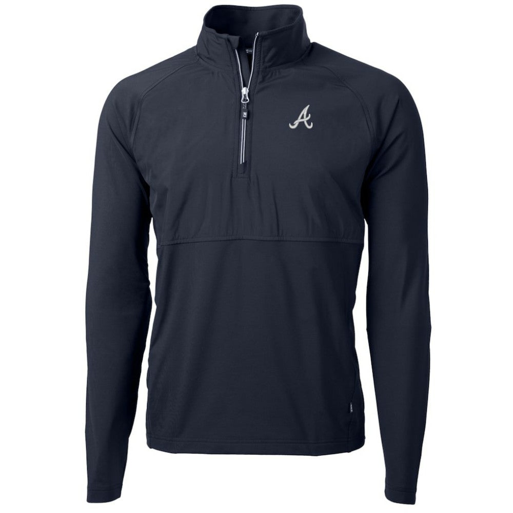 Atlanta Braves Cutter & Buck Adapt Eco Knit Hybrid Recycled Quarter-Zip Pullover Jacket - Navy - MLB Discount