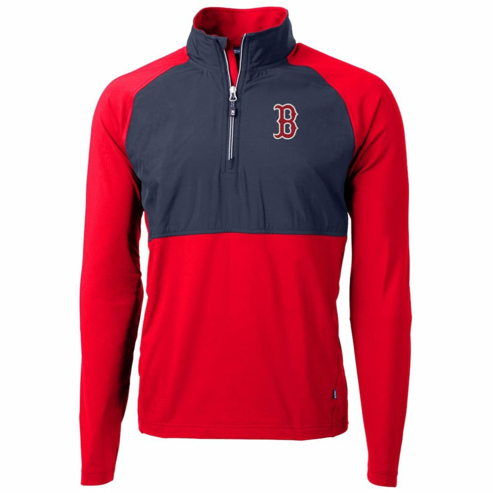 Boston Red Sox Cutter & Buck Adapt Eco Knit Hybrid Recycled Quarter-Zip Pullover Jacket - Red/Navy - MLB Online