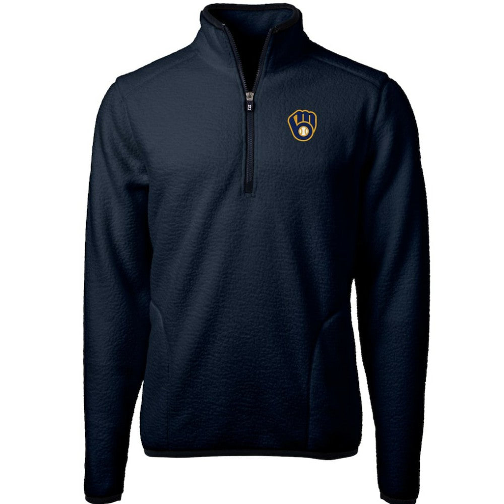 Milwaukee Brewers Cutter & Buck Cascade Eco Sherpa Fleece Quarter-Zip Pullover Jacket - Navy - MLB Discount