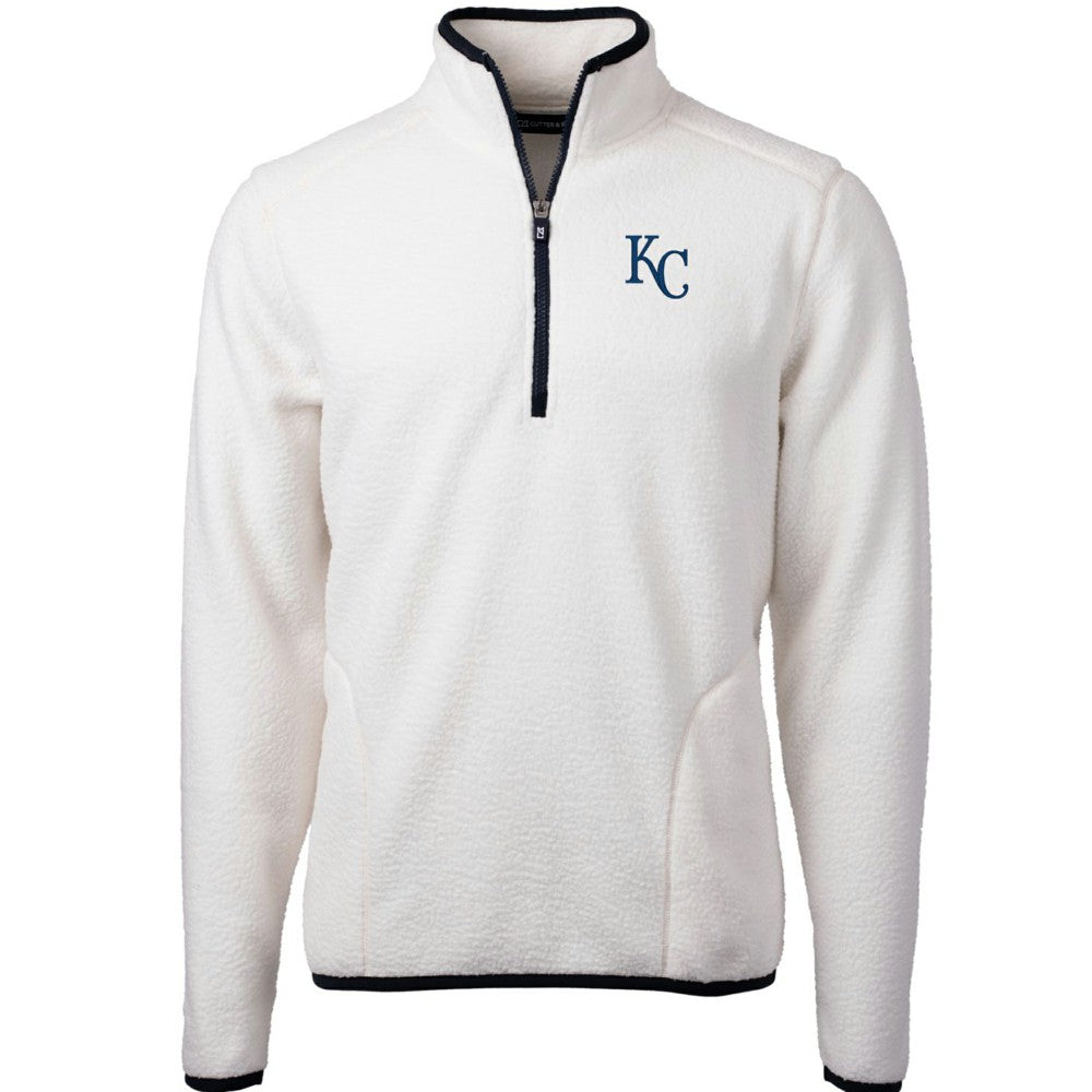 Kansas City Royals Cutter & Buck Cascade Eco Sherpa Fleece Quarter-Zip Pullover Jacket - White/Navy - MLB Discount
