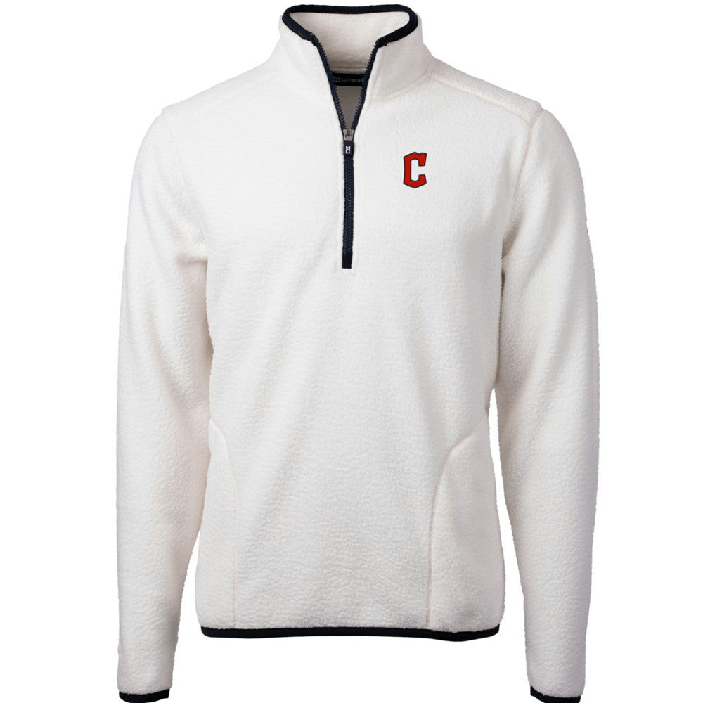 Cleveland Guardians Cutter & Buck Cascade Eco Sherpa Fleece Quarter-Zip Pullover Jacket - White/Navy - MLB Sale