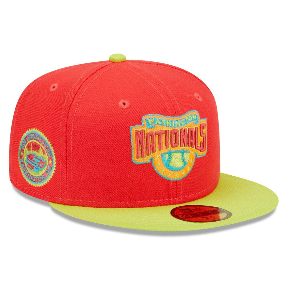 Washington Nationals New Era 2008 Inaugural Season Lava Highlighter Combo 59FIFTY Fitted Hat - Red/Neon Green - New Era Sale