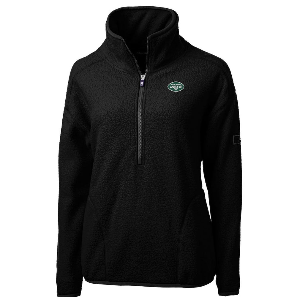 New York Jets Cutter & Buck Women's Cascade Eco Sherpa Fleece Half-Zip Pullover Jacket Black