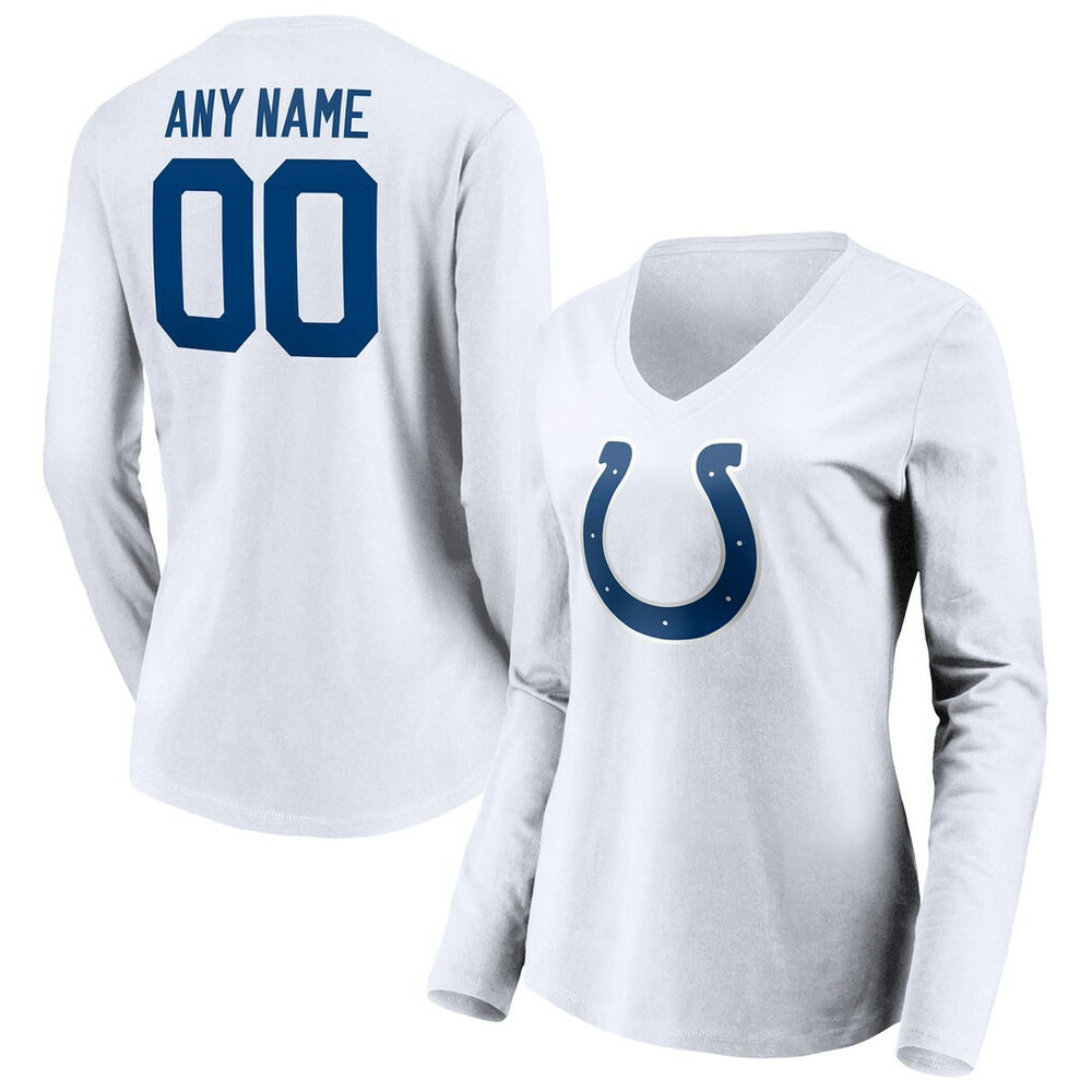 Indianapolis Colts Women's Team Authentic Logo Personalized Name & Number V-Neck Long Sleeve T-Shirt White