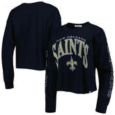 47 brand New Orleans Saints '47 Women's Skyler Parkway Cropped Long Sleeve T-Shirt Black