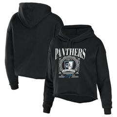 Carolina Panthers WEAR by Erin Andrews Women's Cropped Sponge Fleece Pullover Hoodie Black