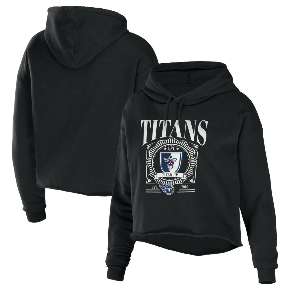 Tennessee Titans WEAR by Erin Andrews Women's Cropped Sponge Fleece Pullover Hoodie Black
