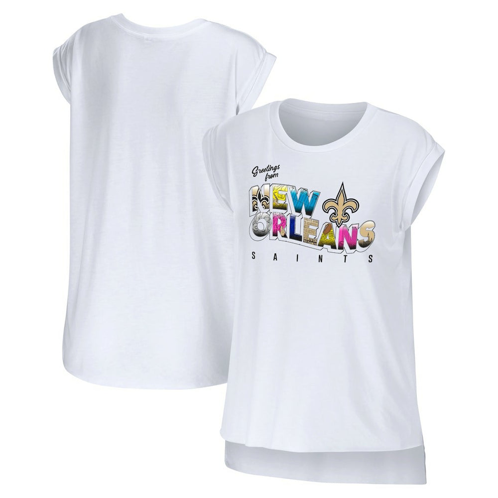 New Orleans Saints WEAR by Erin Andrews Women's Greetings From Muscle T-Shirt White