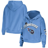 Tennessee Titans WEAR by Erin Andrews Women's Modest Cropped Pullover Hoodie Light Blue