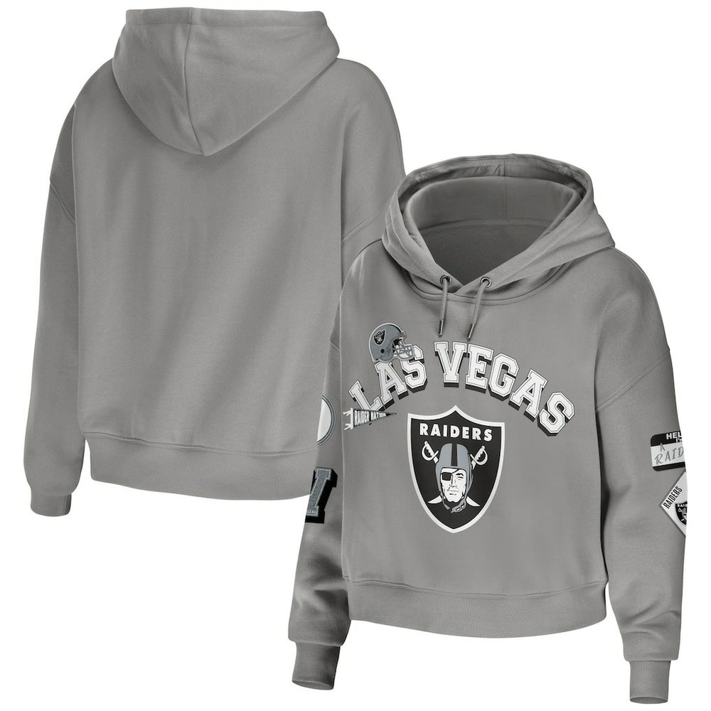 Las Vegas Raiders WEAR by Erin Andrews Women's Plus Size Modest Cropped Pullover Hoodie Gray