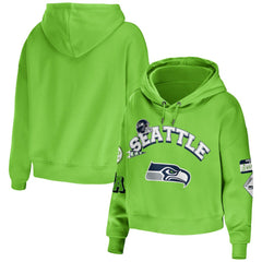 Seattle Seahawks WEAR by Erin Andrews Women's Plus Size Modest Cropped Pullover Hoodie Neon Green