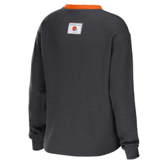 Cleveland Browns WEAR by Erin Andrews Women's Waffle Henley Long Sleeve T-Shirt Charcoal