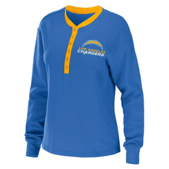 Los Angeles Chargers WEAR by Erin Andrews Women's Waffle Henley Long Sleeve T-Shirt Powder Blue