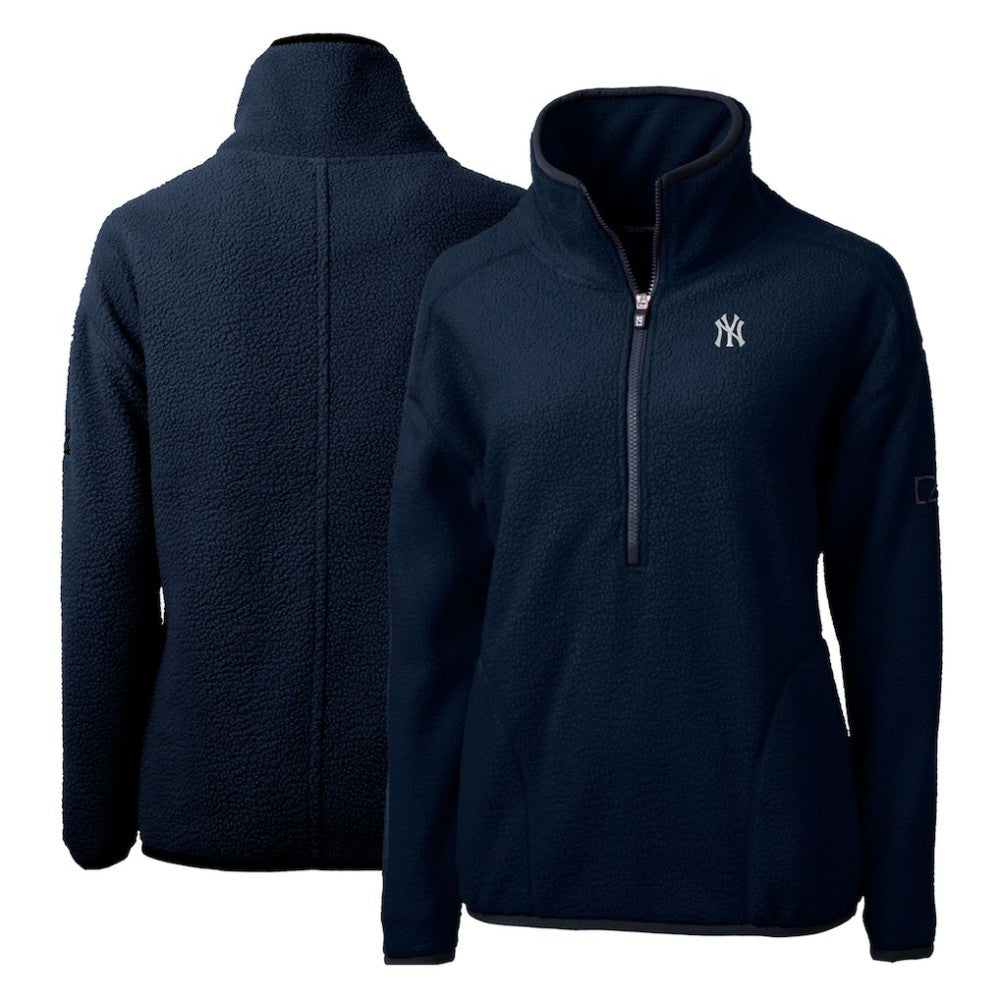 New York Yankees Cutter & Buck Women's Cascade Eco Sherpa Fleece Quarter-Zip Pullover Jacket - Navy - MLB Lifestyle