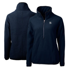 New York Yankees Cutter & Buck Women's Cascade Eco Sherpa Fleece Quarter-Zip Pullover Jacket - Navy - MLB Lifestyle