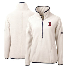 Boston Red Sox Cutter & Buck Women's Cascade Eco Sherpa Fleece Quarter-Zip Pullover Jacket - White/Navy - MLB on Sale