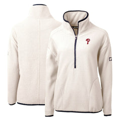 Philadelphia Phillies Cutter & Buck Women's Cascade Eco Sherpa Fleece Quarter-Zip Pullover Jacket - White/Navy - MLB Sale