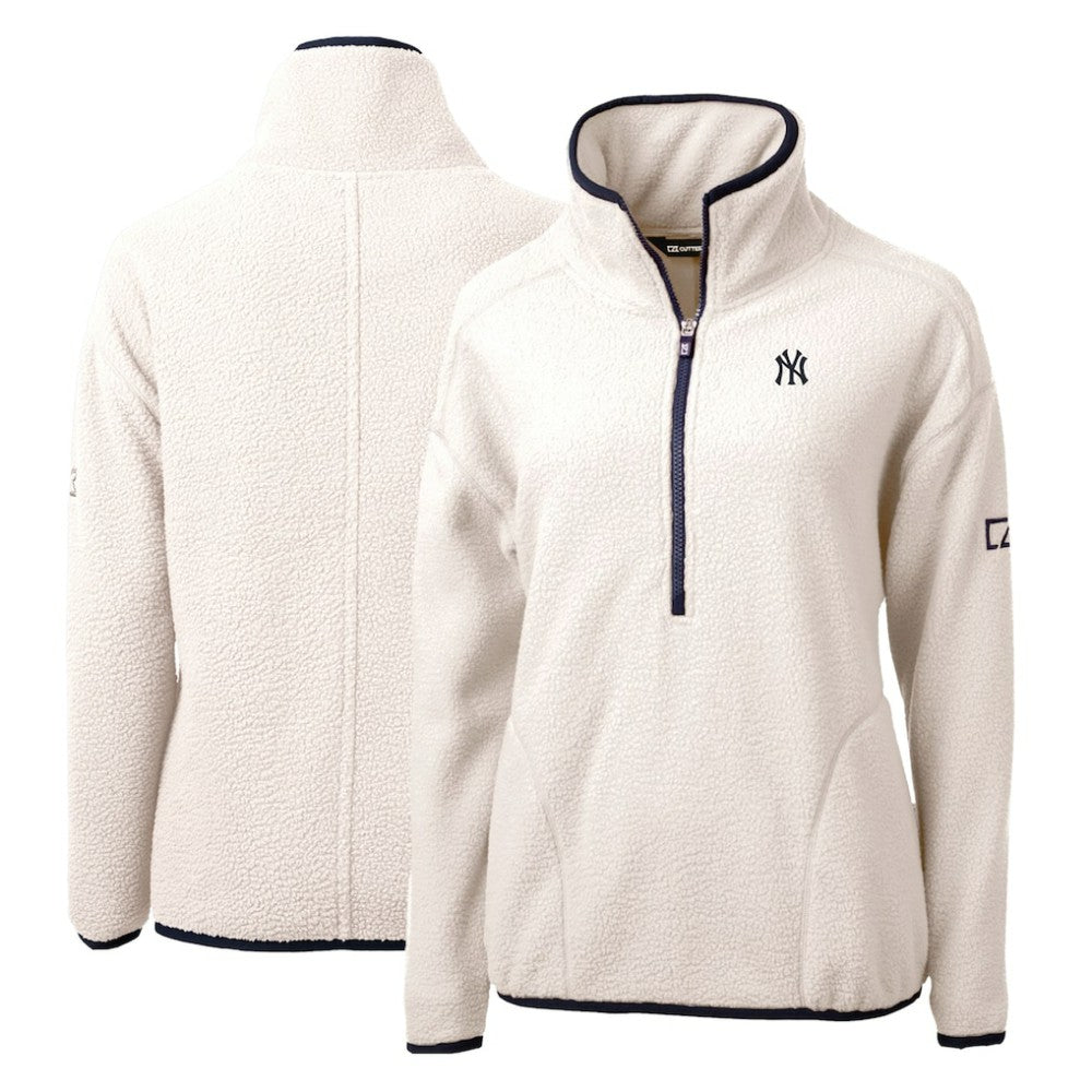 New York Yankees Cutter & Buck Women's Cascade Eco Sherpa Fleece Quarter-Zip Pullover Jacket - White/Navy - MLB Online