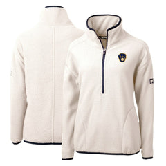 Milwaukee Brewers Cutter & Buck Women's Cascade Eco Sherpa Fleece Quarter-Zip Pullover Jacket - White/Navy - MLB Lifestyle