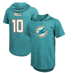 Tyreek Hill Miami Dolphins Majestic Threads Player Name & Number Short Sleeve Hoodie T-Shirt Aqua