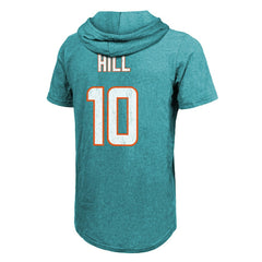 Tyreek Hill Miami Dolphins Majestic Threads Player Name & Number Short Sleeve Hoodie T-Shirt Aqua