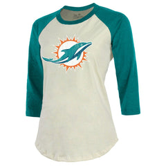 Tyreek Hill Miami Dolphins Majestic Threads Vintage Player Name & Number Raglan 3/4-Sleeve T-Shirt Cream/Aqua