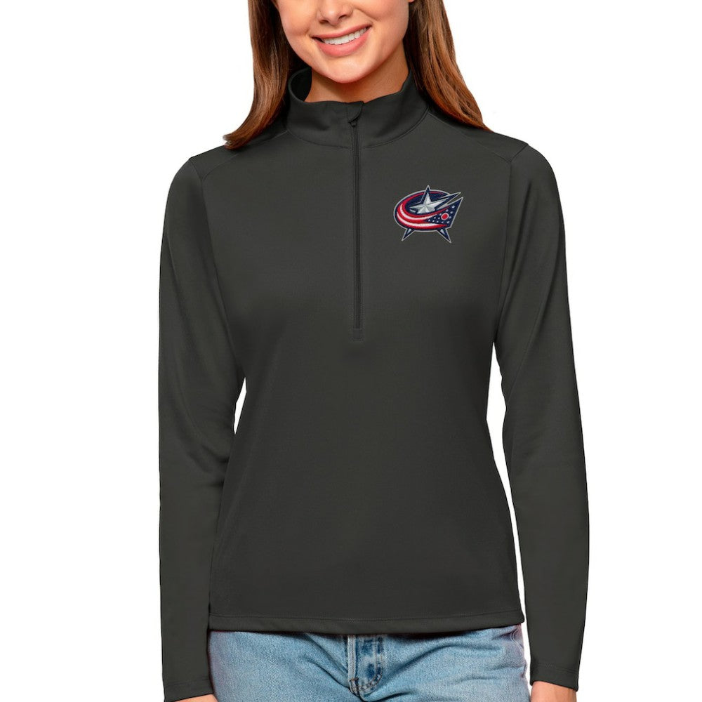 Columbus Blue Jackets Antigua Women's Tribute Quarter-Zip Pullover Top - Charcoal - NHL 4807567
