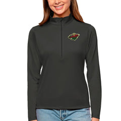 Minnesota Wild Antigua Women's Tribute Quarter-Zip Pullover Top - Charcoal - NHL 4807593