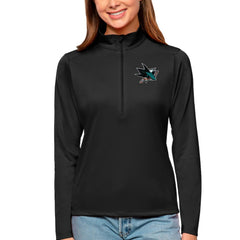 San Jose Sharks Antigua Women's Tribute Quarter-Zip Pullover Top - Black - NHL 4807634