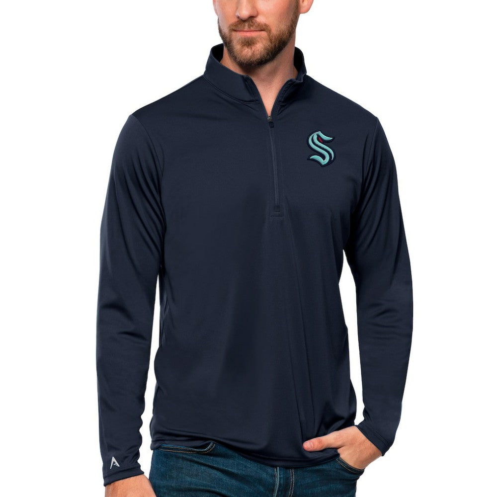 Seattle Kraken Antigua Tribute Quarter-Zip Pullover Top - Deep Sea Blue - NHL 4809137
