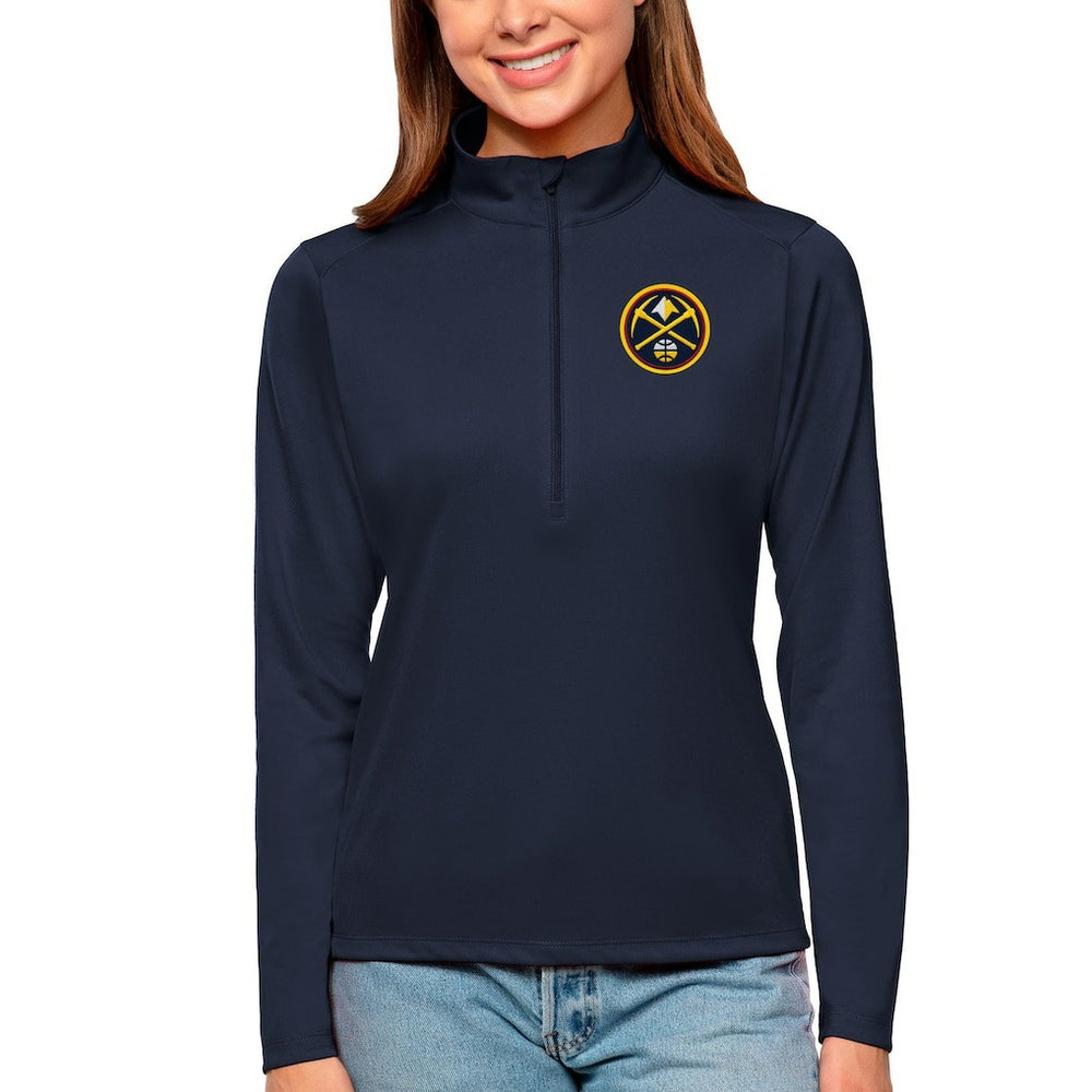 Denver Nuggets Antigua Women's Tribute Half-Zip Top Navy