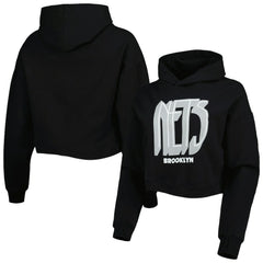 Brooklyn Nets Lusso Women's Layla World Tour Cropped Pullover Hoodie Black