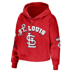 St. Louis Cardinals WEAR by Erin Andrews Women's Modest Patches Cropped Pullover Hoodie - Red - MLB on Sale