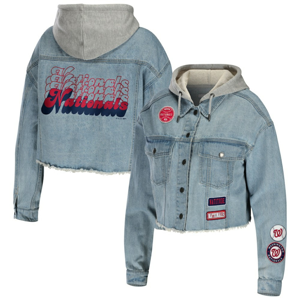 Washington Nationals WEAR by Erin Andrews Women's Hooded Button-Up Denim Jacket - MLB Discount
