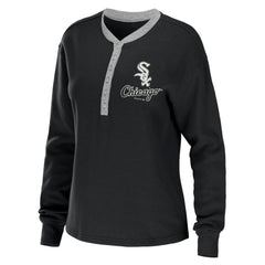 Chicago White Sox WEAR by Erin Andrews Women's Waffle Henley Long Sleeve T-Shirt - Black - MLB Online