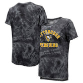 Pittsburgh Penguins Majestic Threads Women's Boyfriend Tie-Dye Tri-Blend T-Shirt - Black - NHL 4837504