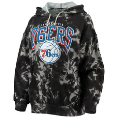 Philadelphia 76ers Majestic Threads Women's Burble Tie-Dye Tri-Blend Pullover Hoodie Black