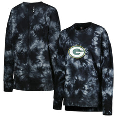 Green Bay Packers MSX by Michael Strahan Women's Bailey Tie-Dye Tri-Blend Pullover Sweatshirt Black
