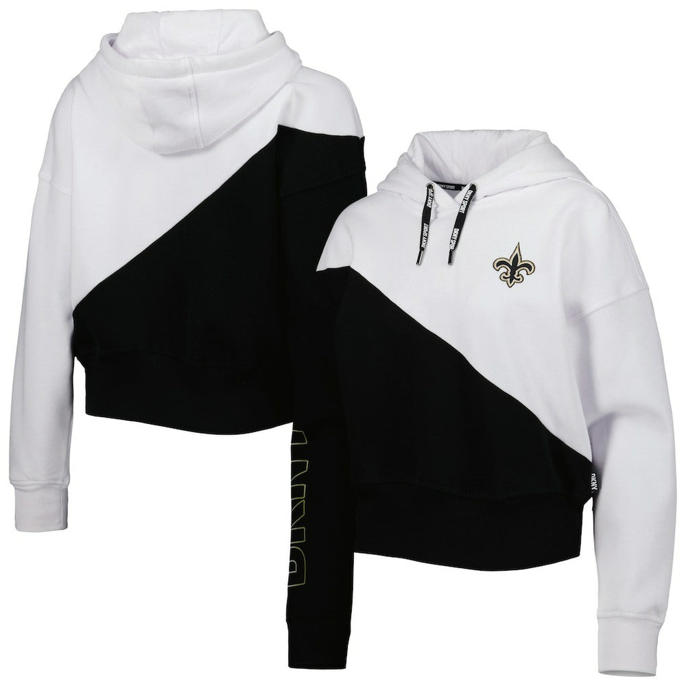 New Orleans Saints DKNY Sport Women's Bobbi Color Blocked Pullover Hoodie White/Black