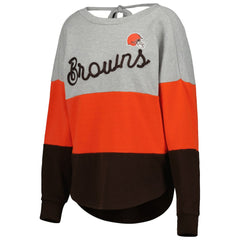 Cleveland Browns Touch Women's Outfield Deep V-Back Waist Length Pullover Sweatshirt Heather Gray/Brown