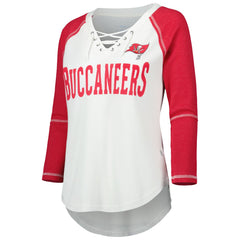 Tampa Bay Buccaneers Touch Women's Rebel Raglan Tri-Blend 3/4-Sleeve Lace-Up V-Neck T-Shirt White/Red