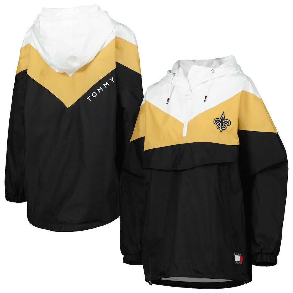 New Orleans Saints Tommy Hilfiger Women's Staci Half-Zip Hoodie Windbreaker Jacket White/Gold