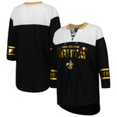 New Orleans Saints G-III 4Her by Carl Banks Women's Double Team 3/4-Sleeve Lace-Up T-Shirt Black/White