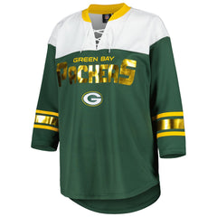 Green Bay Packers G-III 4Her by Carl Banks Women's Double Team 3/4-Sleeve Lace-Up T-Shirt Green/White